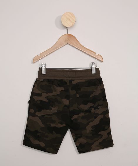 Bermuda de Moletom Infantil Camuflada Verde Militar