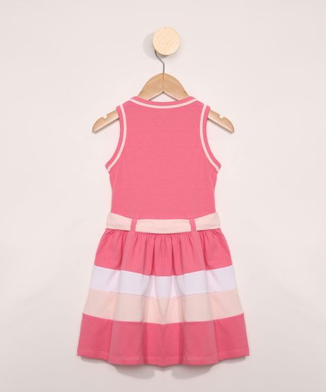 Vestido Infantil Sem Manga com Recortes e Laço Rosa