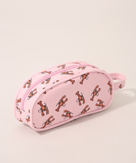 INATIVO - PRODUTO ENTREGUE ERRADO PELO FORNECEDOR - Nécessaire Feminina Friends Estampada de Lagostas Rosa