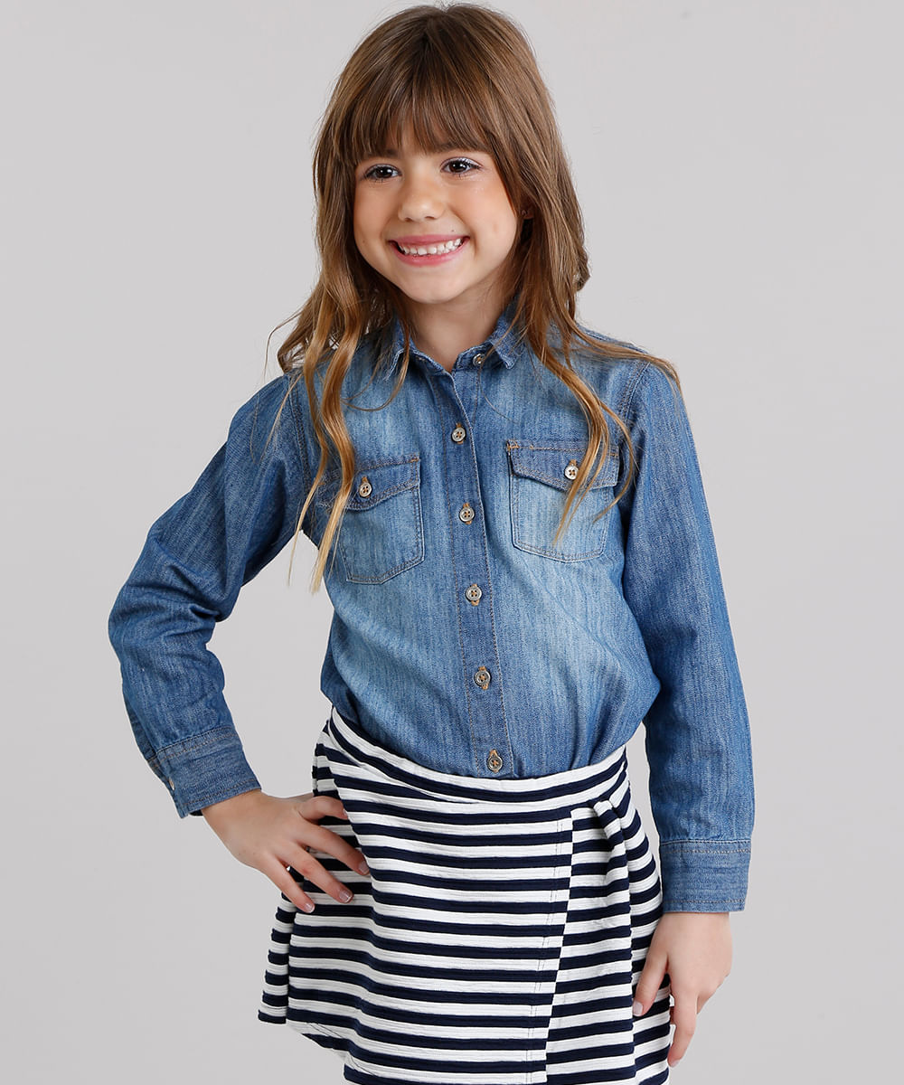 leftovers cash register Leopard Camisa Jeans Infantil com Bolsos Azul Médio - CeA | Moda Feminina,  Masculina, Infantil, Celulares e Beleza