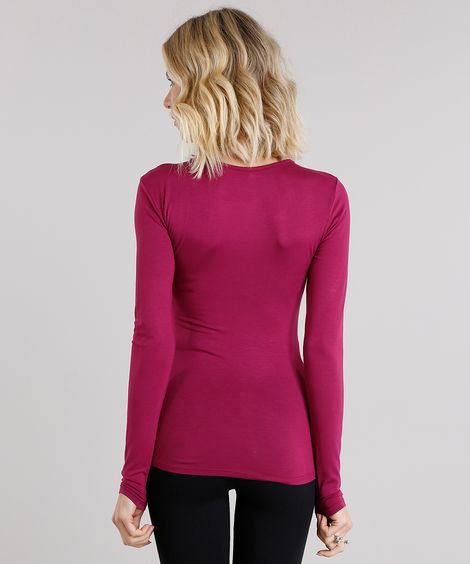 blusa básica de viscose manga longa cinza escuro - cereja