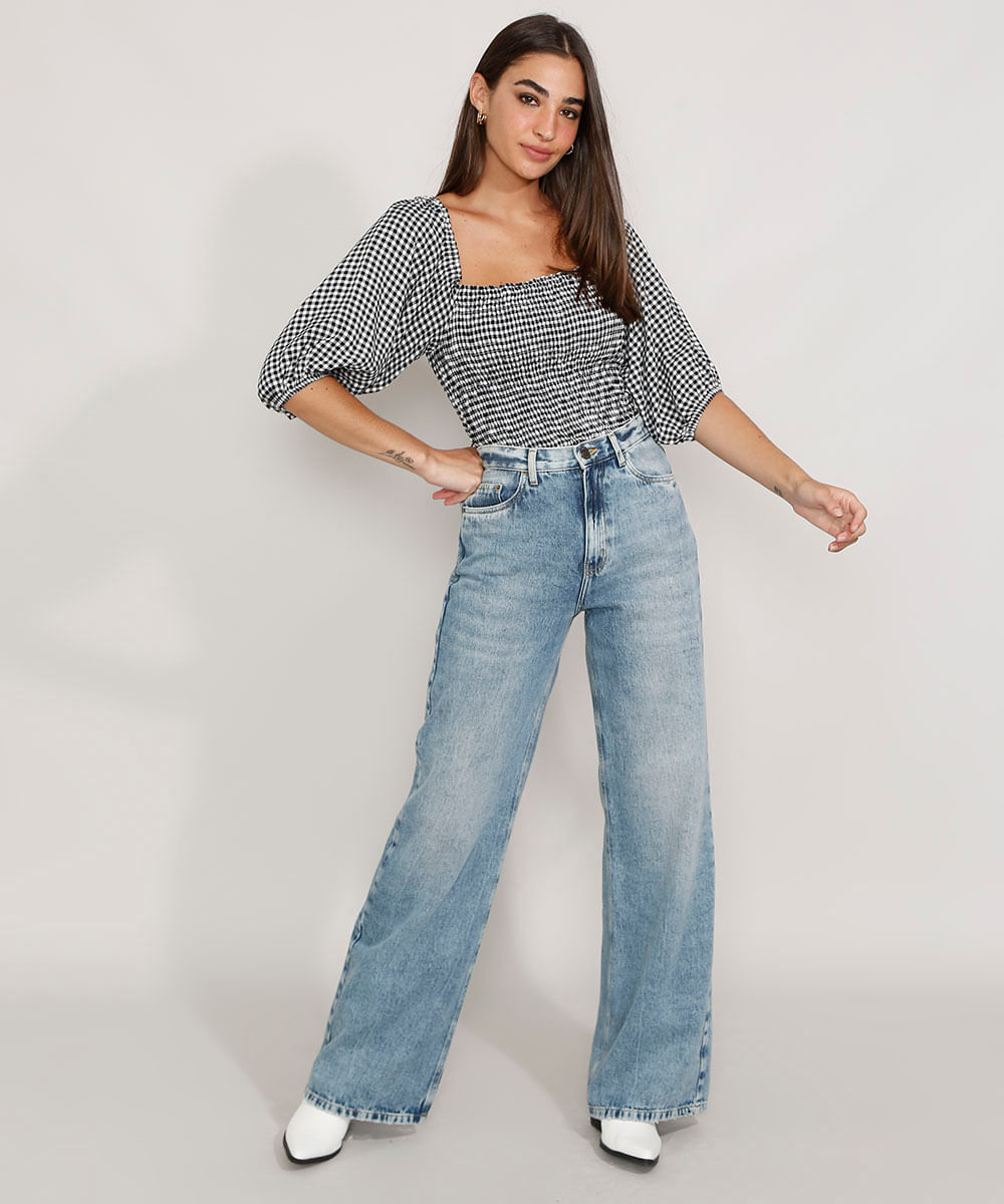 blusa vichy manga bufante