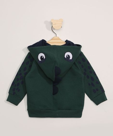 Blusão de Moletom Infantil Dinossauro com Capuz Verde