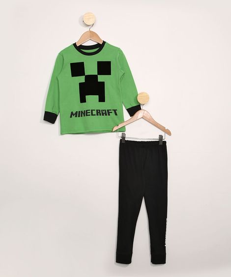 Pijama Infantil Manga Longa Minecraft Verde