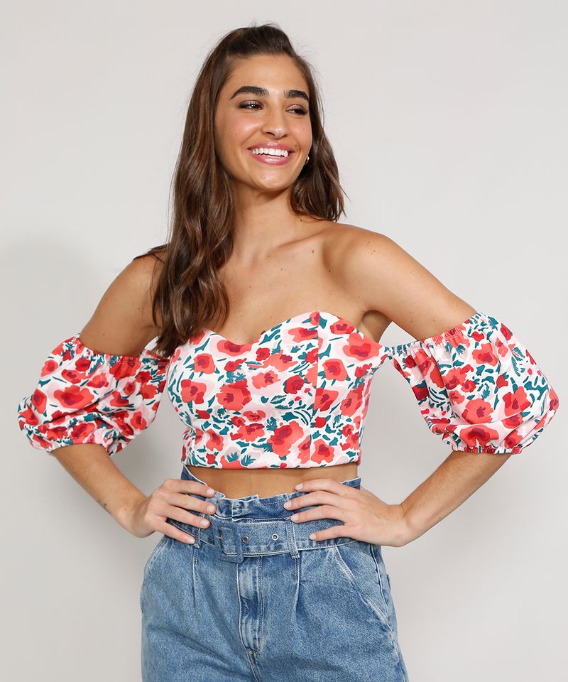 Blusa floral com manga bufante, da C&A