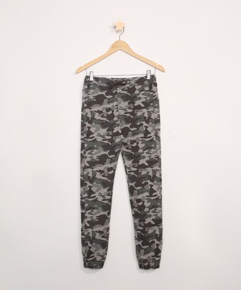 Calça de Sarja Juvenil Jogger Camuflada Chumbo