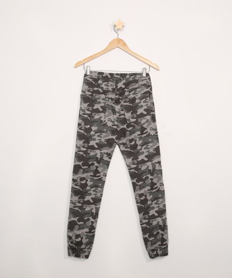 Calça de Sarja Juvenil Jogger Camuflada Chumbo