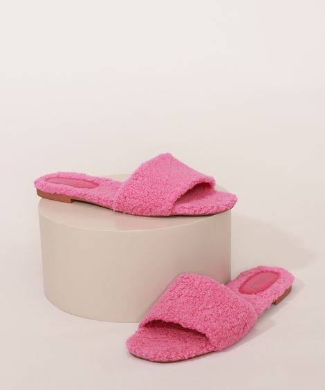 Chinelo Feminino Slide Oneself de Pelo Pink