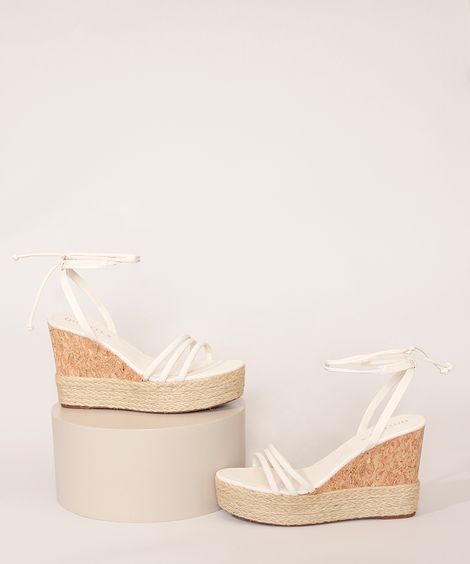 Sandália Feminina Oneself Salto Alto Plataforma em Corda Off White