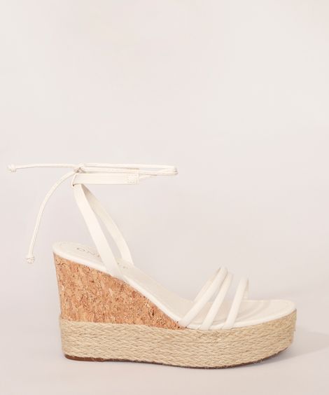 Sandália Feminina Oneself Salto Alto Plataforma em Corda Off White