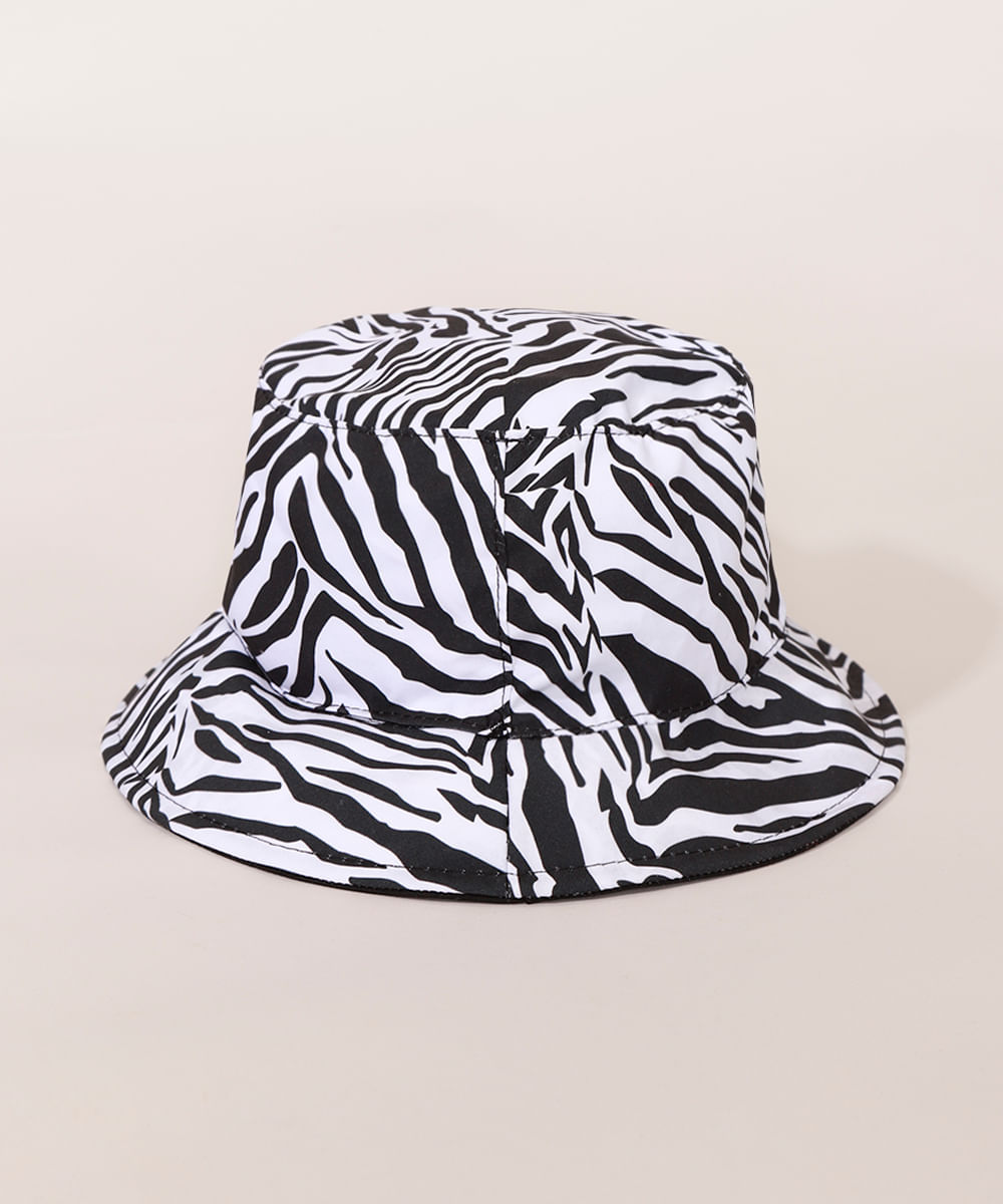 <em>Bucket hat</em> feminino dupla face com estampa de zebra, da C&A