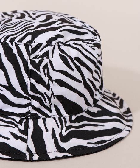 Bucket Hat Feminino Dupla Face Estampado Animal Print Zebra Preto