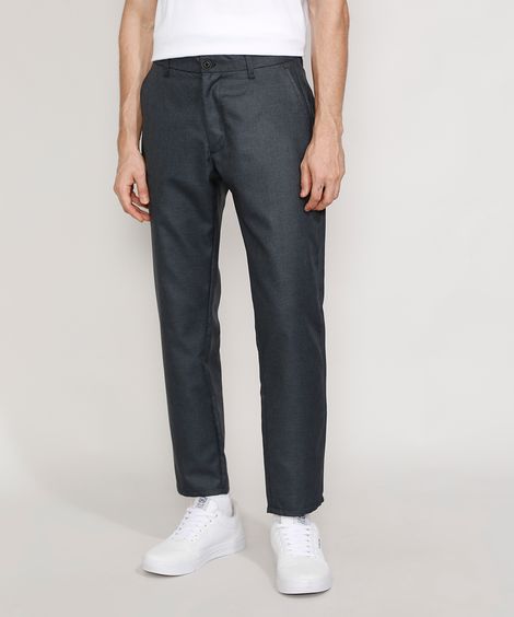 Calça Masculina Alfaiataria Slim Cropped Estampada Xadrez Preta
