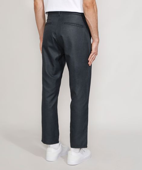 Calça Masculina Alfaiataria Slim Cropped Estampada Xadrez Preta