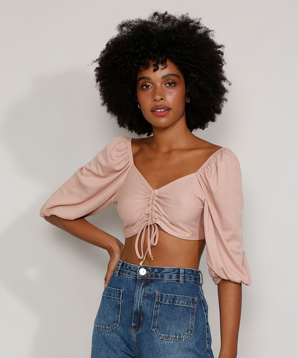 cropped feminino manga longa