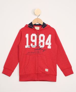 Blusão de Moletom Infantil "1984" com Canguru Vermelho