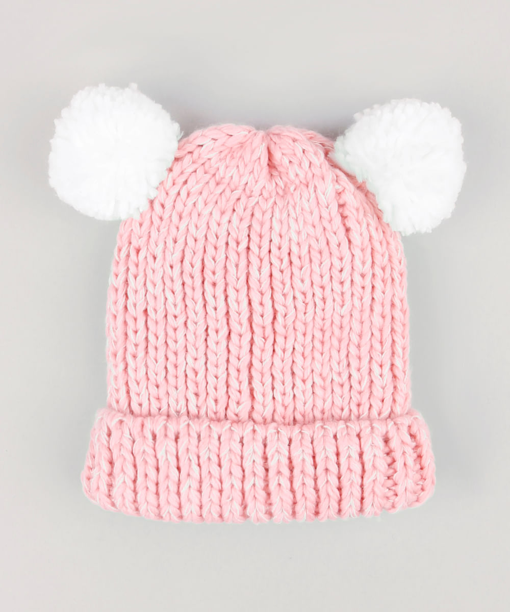 Gorro-Infantil-em-Trico-com-Pompons-e-Forro-em-Fleece-Rosa-8868227-Rosa_1