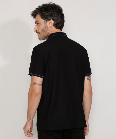 Polo de Piquet Masculina Básica Comfort Manga Curta Preta