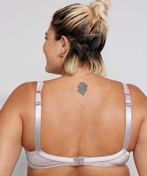 sutiã meia taça com renda floral demillus plus size lilás
