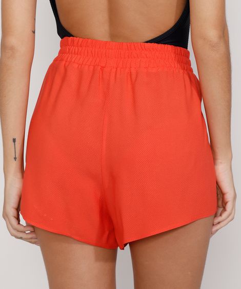 Short Saída de Praia Feminino Maquinetado com Cordão Coral
