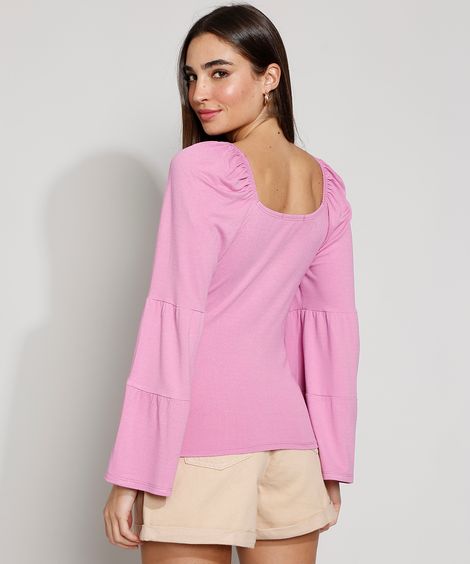 Blusa Feminina Manga Sino Decote V Lilás