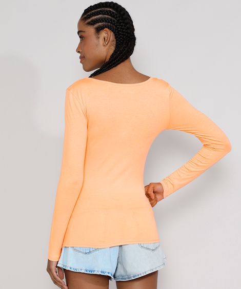 blusa básica de viscose manga longa cinza escuro - salmão