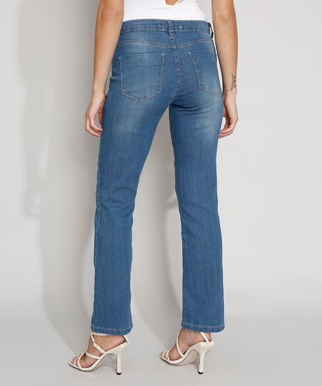 Calça Jeans Feminina Reta Cintura Alta Azul Médio
