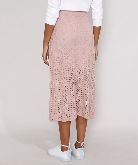 Saia de Tricô Feminina Midi Rosê