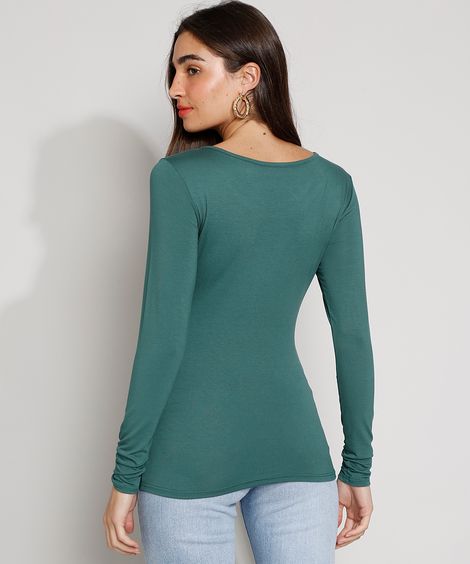 blusa básica de viscose manga longa cinza escuro - militar