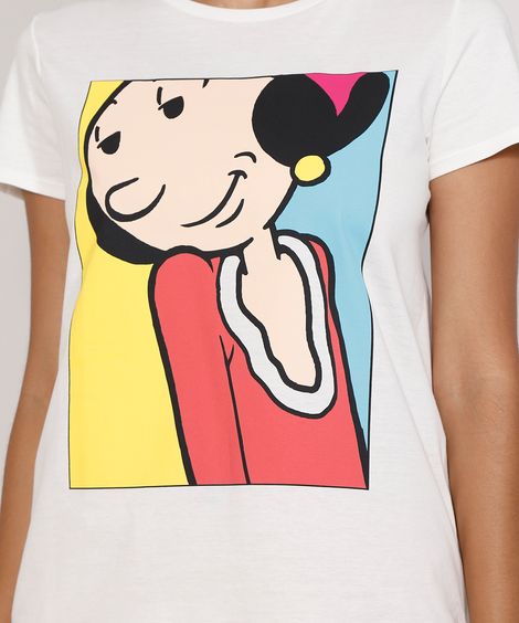 Camiseta Feminina Manga Curta Olívia Palito Decote Redondo Off White
