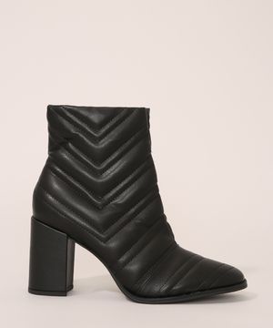 Bota Feminina Oneself Salto Alto Matelassê Cano Baixo Preta