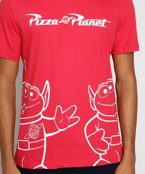 Camiseta Masculina Manga Curta Pizza Planet Toy Story Gola Careca Vermelha