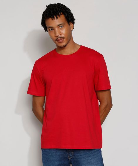 Camiseta Masculina Manga Curta Básica Gola Careca Vermelha