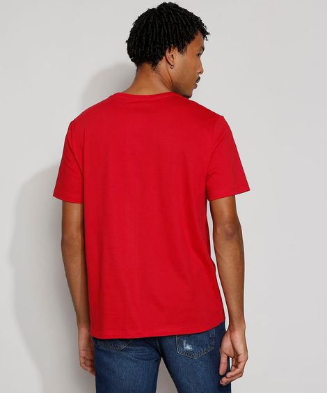 Camiseta Masculina Manga Curta Básica Gola Careca Vermelha