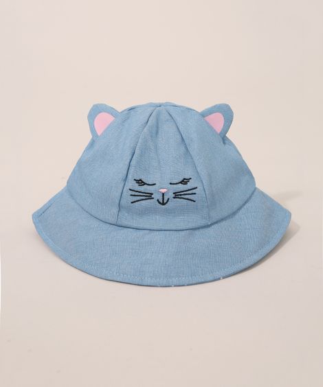 Chapéu Bucket Hat Infantil Gatinho com Orelhas Azul