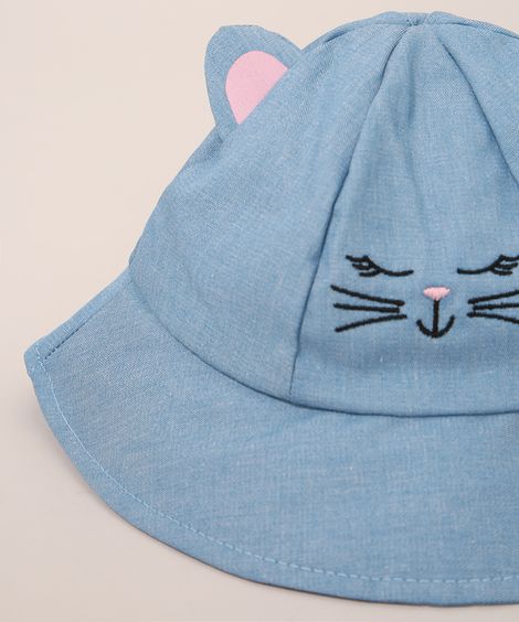 Chapéu Bucket Hat Infantil Gatinho com Orelhas Azul