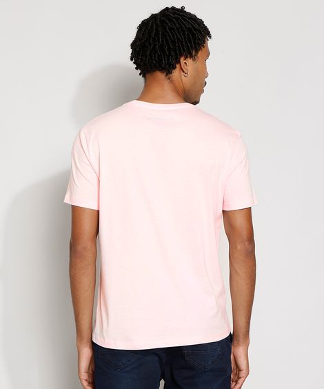 Camiseta Masculina Manga Curta Básica Gola Careca Rosa Claro