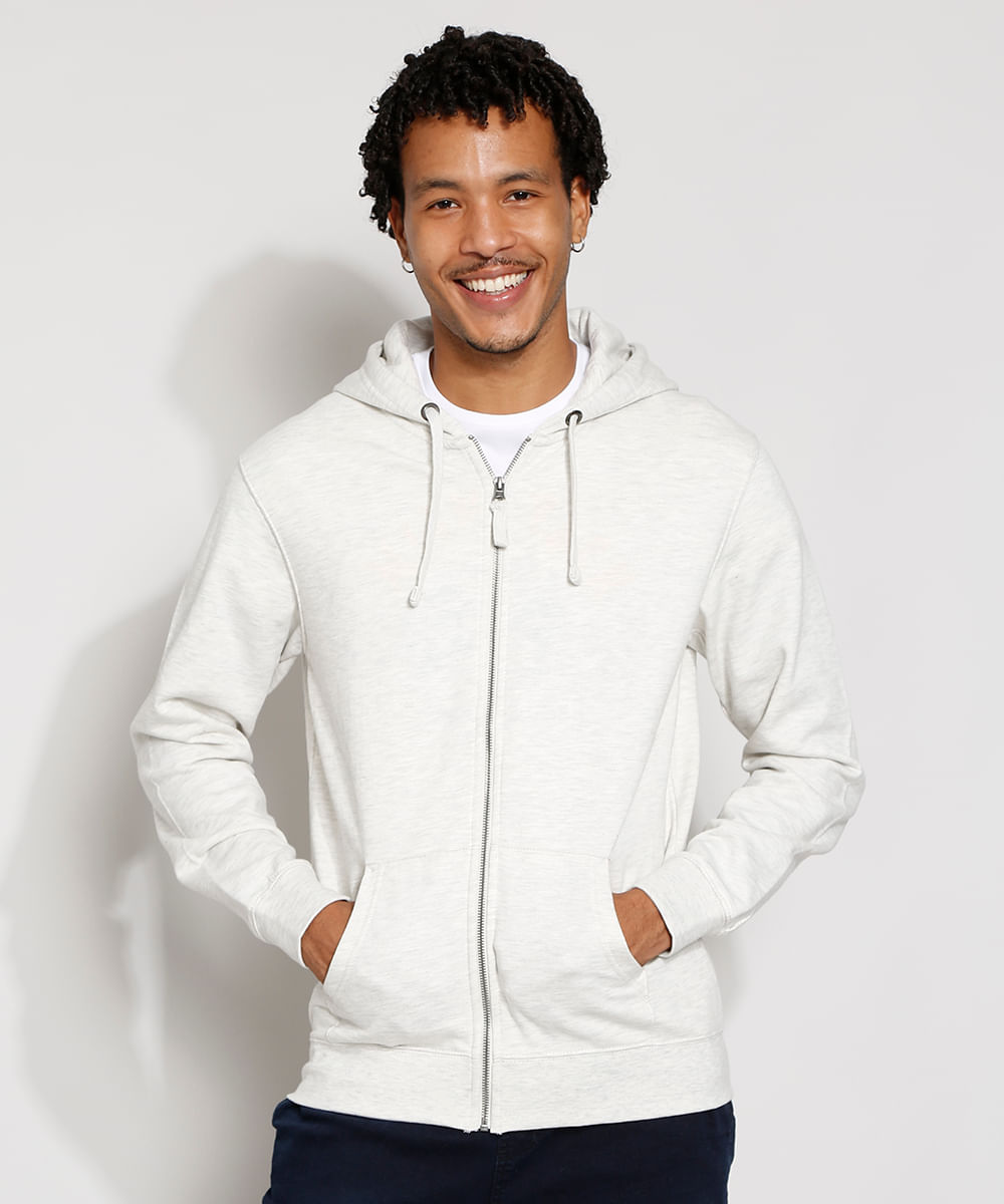 basic grey zip up moletom com capuz