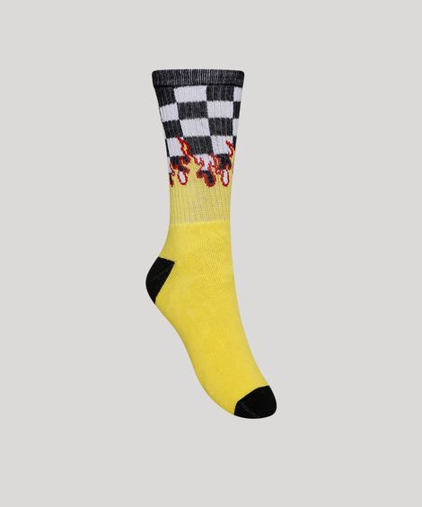 Meia Masculina Cano Alto Estampada Fogo Amarela