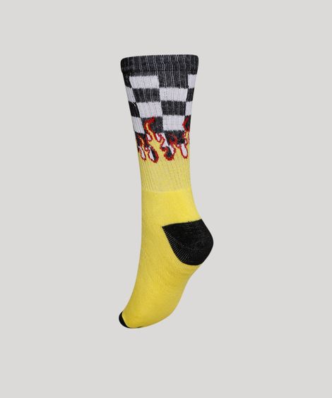 Meia Masculina Cano Alto Estampada Fogo Amarela
