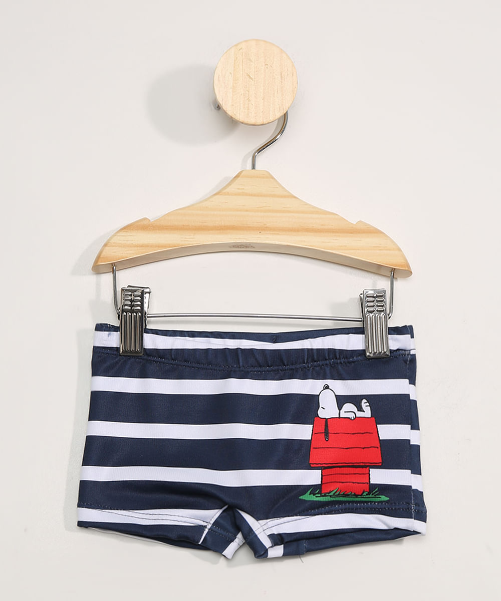 Sunga Infantil Boxer Listrada Snoopy com Proteção UV50+ Azul Menor preço em Sunga Infantil Boxer Listrada Snoopy com Proteção UV50+ Azul