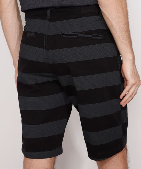Bermuda de Sarja Masculina Reta Chino Listrada Preta