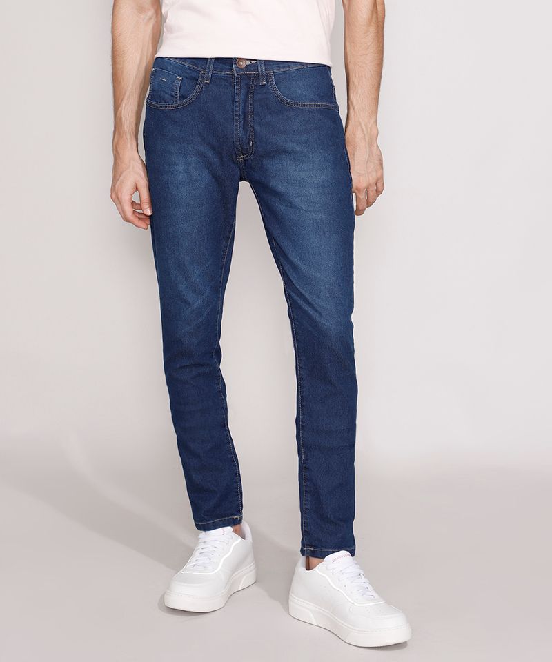 Calça slim fit jeans azul medio