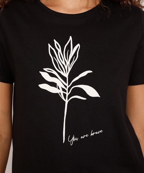 Camiseta Feminina Manga Curta "You Are Brave" Decote Redondo Preta