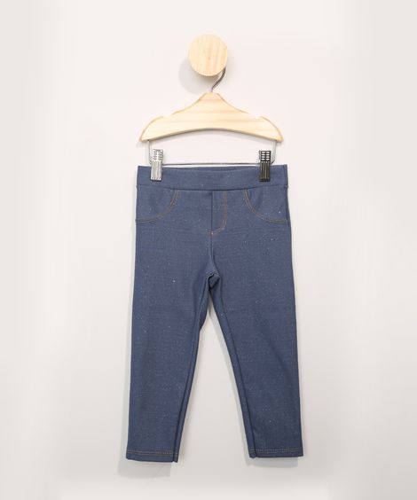 Calça Jegging Infantil com Brilho Azul Médio