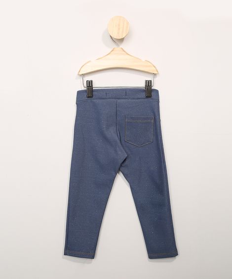 Calça Jegging Infantil com Brilho Azul Médio
