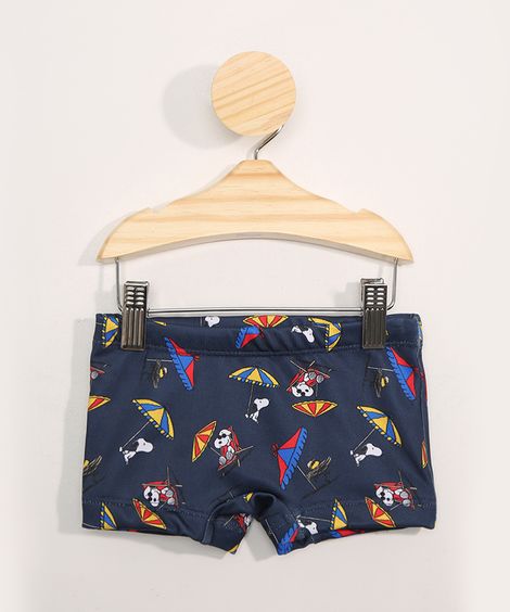Sunga Infantil Boxer Estampada Snoopy com Proteção UV50+ Azul