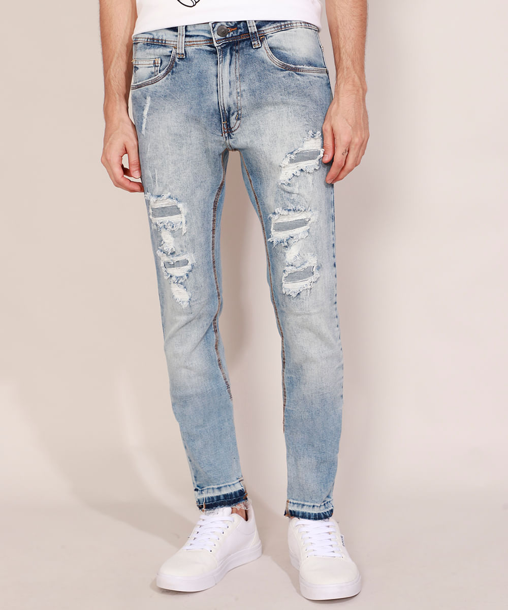 Calça jeans masculina carrot destroyed best sale azul claro