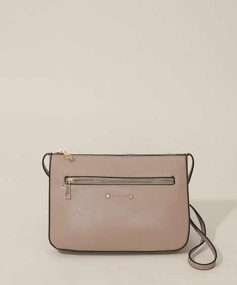 Bolsa Feminina Transversal Pequena Texturizada Bege