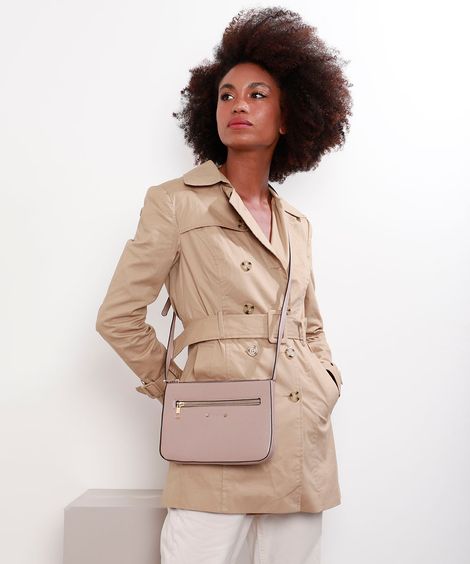 Bolsa Feminina Transversal Pequena Texturizada Bege